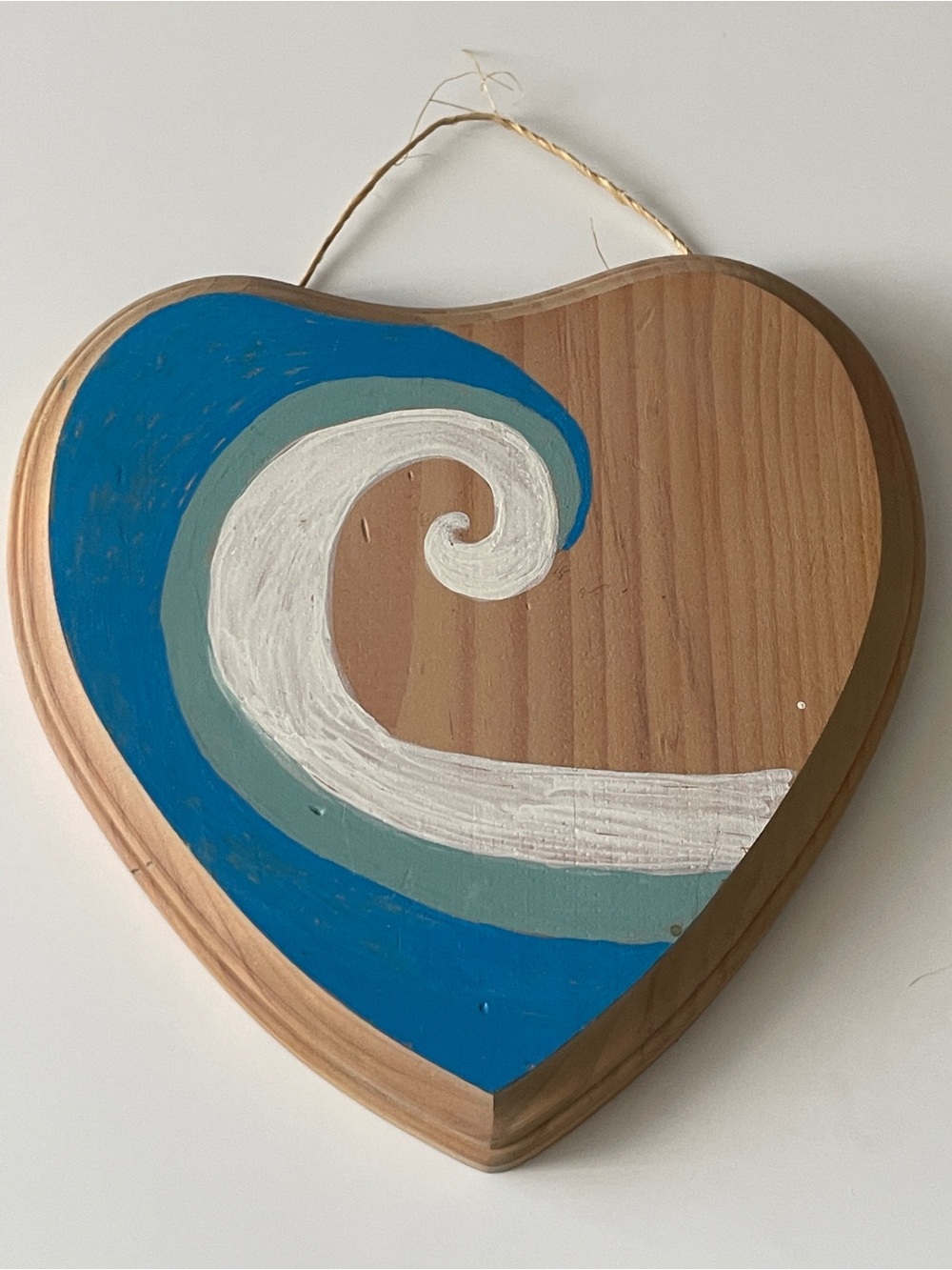 Hand-Painted Blue Wave Heart Wood Wall Decor beach art handmade